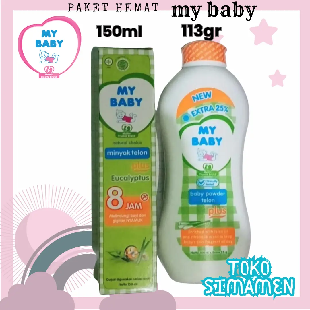 Minyak Telon My Baby 150ml + My Baby Powder Telon Plus 125gr Paket Hemat Perawatan Kulit Bayi & Balita Menghangatkan Perut