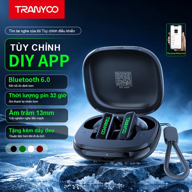 TRANYOO M02 Tai nghe không dây Bluetooth 6.0, Kết Nối App thông minh chống thất…