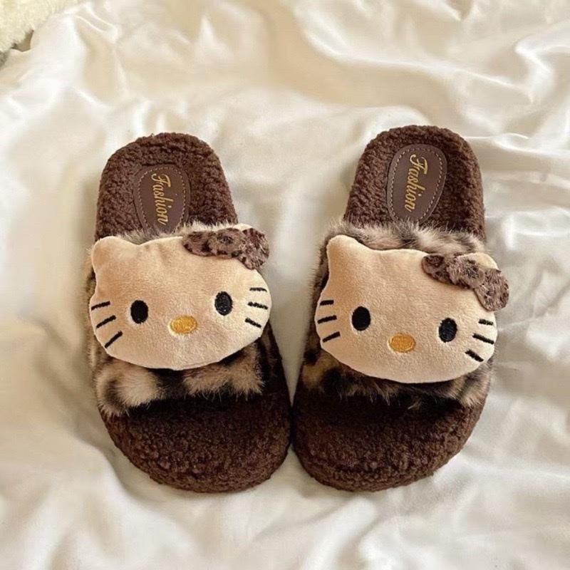 Dép lông kitty Dép Bông Mềm Mịn Nữ đi Mùa Thu Đông cao 3cm_ dép lông Mèo