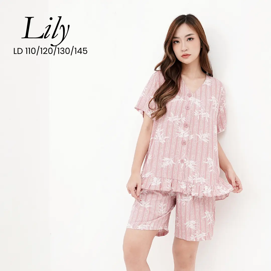 [LILY] LD110/120/130/145 Setelan Baju Tidur Ruffle Celana Pendek Rayon Premium Jumbo Bigsize