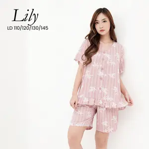 [LILY] LD110/120/130/145 Setelan Baju Tidur Ruffle Celana Pendek Rayon Premium Jumbo Bigsize