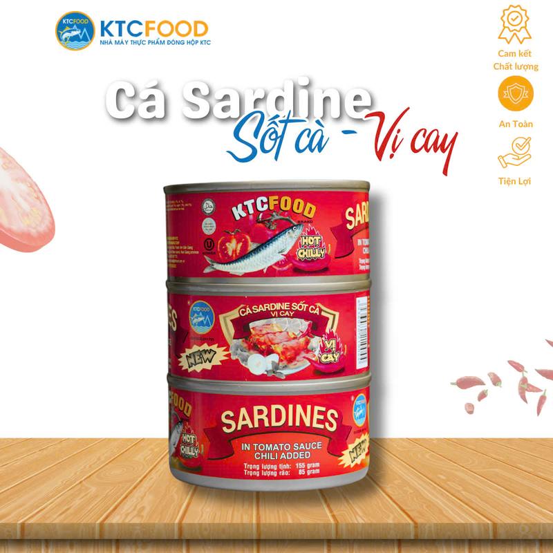 combo 3 lon cá Nục sốt cà vị CAY nhãn hiệu "KTCFOOD" hàng Việt Nam tiêu chuẩn xuất khẩu là thực phẩm ăn liền tiên lợi có thể mở ra ăn liền hoặc hâm nóng