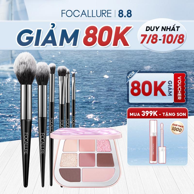 Bộ Trang Điểm, FOCALLURE, 7 Chiếc, Bao Gồm Bộ Cọ Trang Điểm 6 Chiếc, Phấn Mắt 8 Màu, Sắc Tố Cao, Lâu Trôi