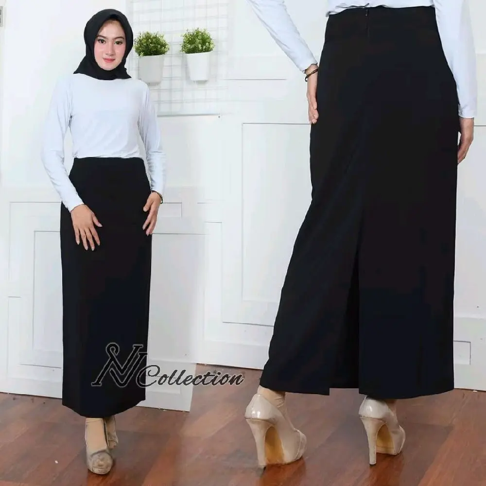 Rok Span Wanita Rempel Belakang Formal Kerja Kantor Kain High Twist Licin