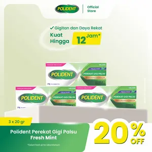 Polident Perekat Gigi Palsu Fresh Mint 3x20gr - TRIPLEPACK