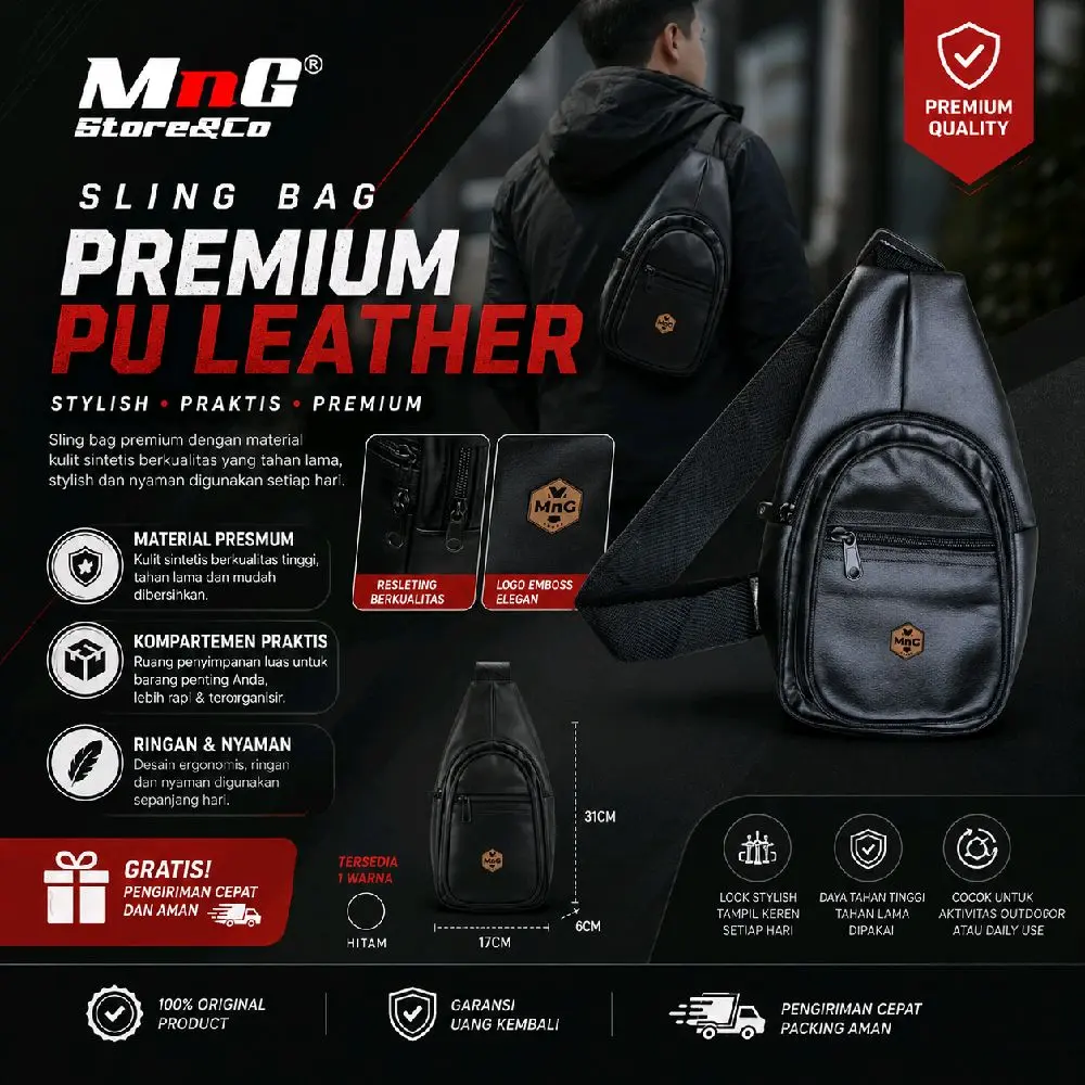 MnG Tas Selempang Pria Waterproof Keren WaistBag Casual Anti Air Sporty Stylish Tas Pinggang Tahan Air SlingBag Original