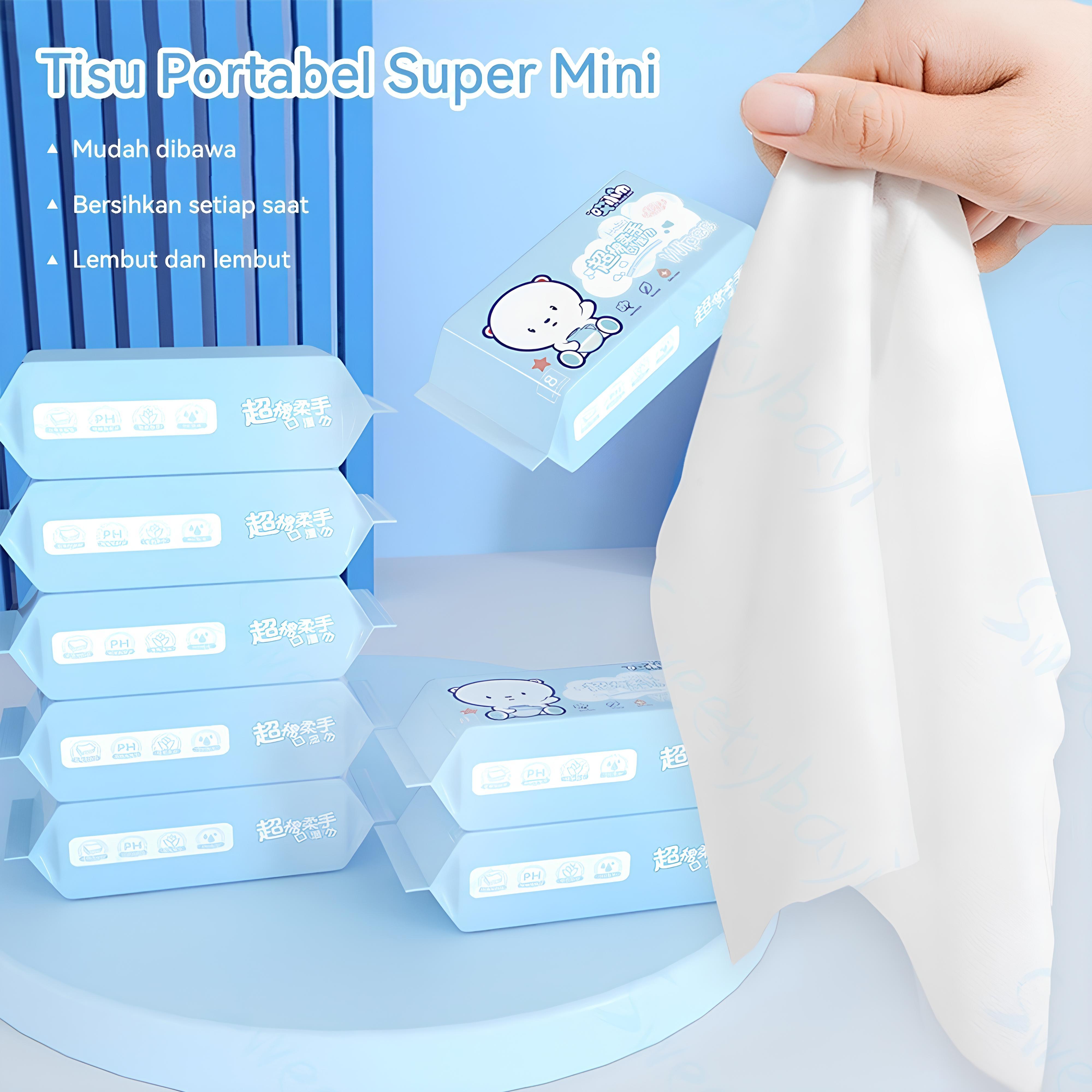 PS Tisu Basah Mini Portable 1 Pack Isi 8 Pcs Tissue Basah Bayi Lembut Non Alkohol Tissue Basah Traveling |Wet Wipes Baby Cleaning Tanpa Pewangi
