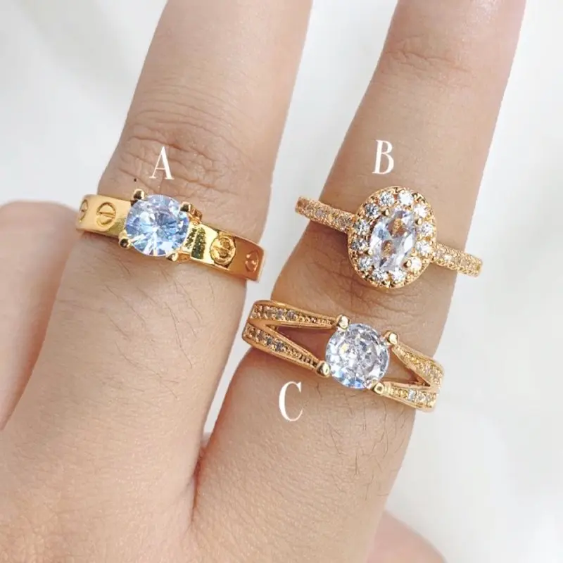 SWAN PERHIASAN Cincin Wanita Lapis Emas Motif CTR Anti Luntur 005