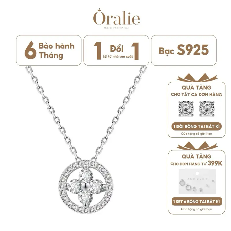 [ORALIE] Dây chuyền bạc 925 đính đá hình cỏ bốn lá may mắn