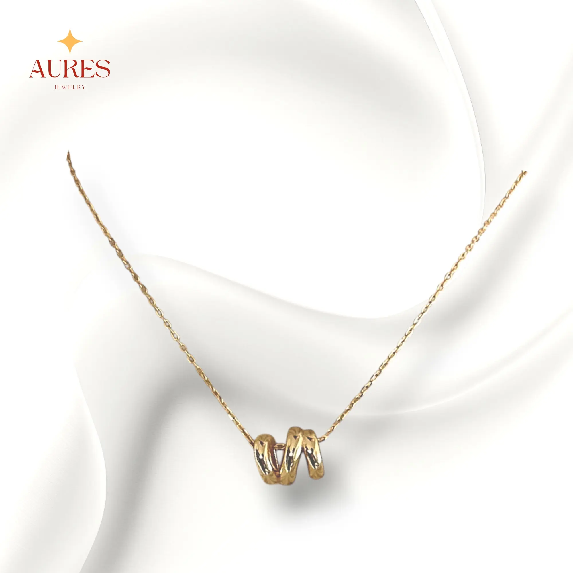 [AURES JEWELRY] Triora Necklace - 925 Sterling Silver Fine Jewelry Gold Plated Ripple Geometric Pendant For Women