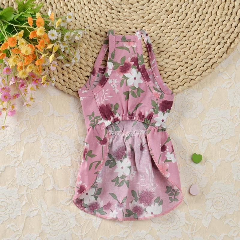 Summer Pet Dress Flowers Printing Ribbon Clothes Puppy Dogs Cats Princess Dress Summer Pet Cat Fair Maiden Skirt #426560 7