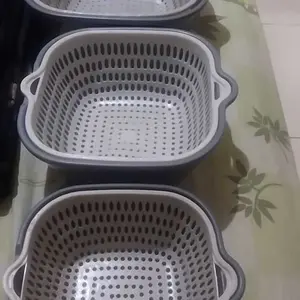 YAWANG - Set Keranjang Tiris & Baskom Serbaguna 8 in 1 Plastik PP Food Grade Dapur Sayur Buah Gagang Ergonomis Bebas BPA