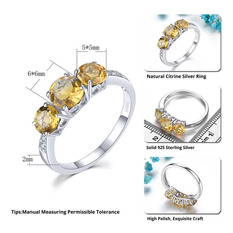 Natural Citrine Solid Sterling Silver Rings 1.7 Carats Genuine Gemstone Classic Simple Daily Fine Jewelrys S925 Women Gifts 2