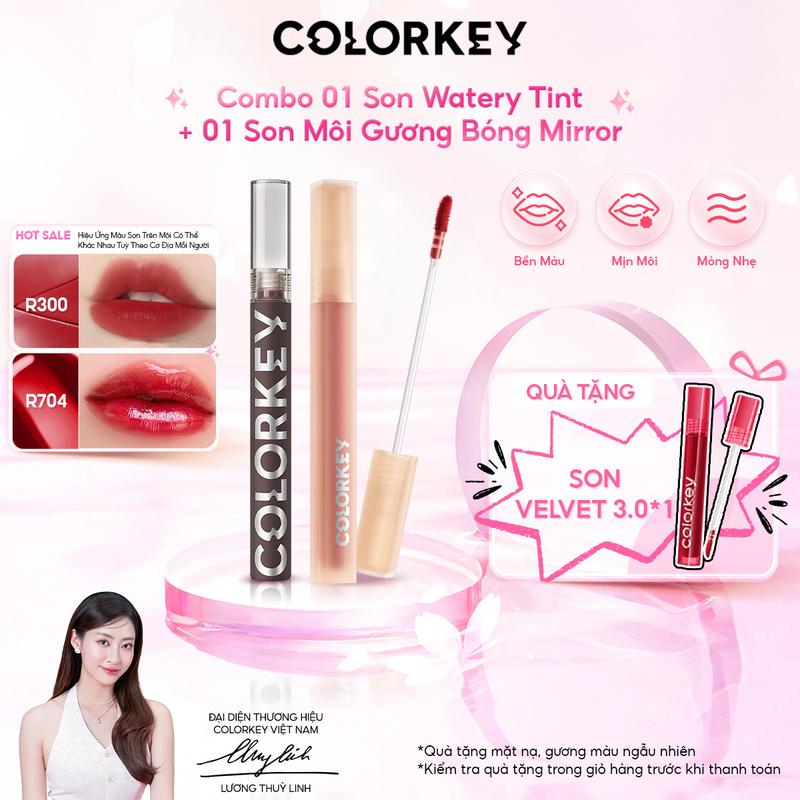 [OFFICIAL] [MUA 1 CÂY TẶNG 2 CÂY] Combo 01 Son COLORKEY Watery Tint 1.8g + 01 Son Môi Gương Bóng COLORKEY Mirror 1.7g