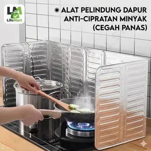 【Life Mart】Pelindung Papan Penyekat Kompor Anti Cipratan Minyak Aluminium Foil Lipat Fleksibel Tahan Panas 28x84x32.8 cm - Dinding Waterproof