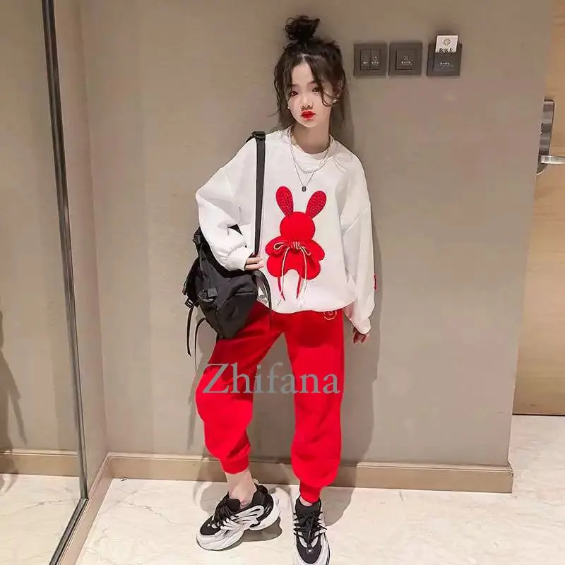 [zs1401] *TANPA TOPI* Size 5-10th Setelan Sweater Kelinci Permata Merah Setelan Santai Anak Perempuan Junior Remaja
