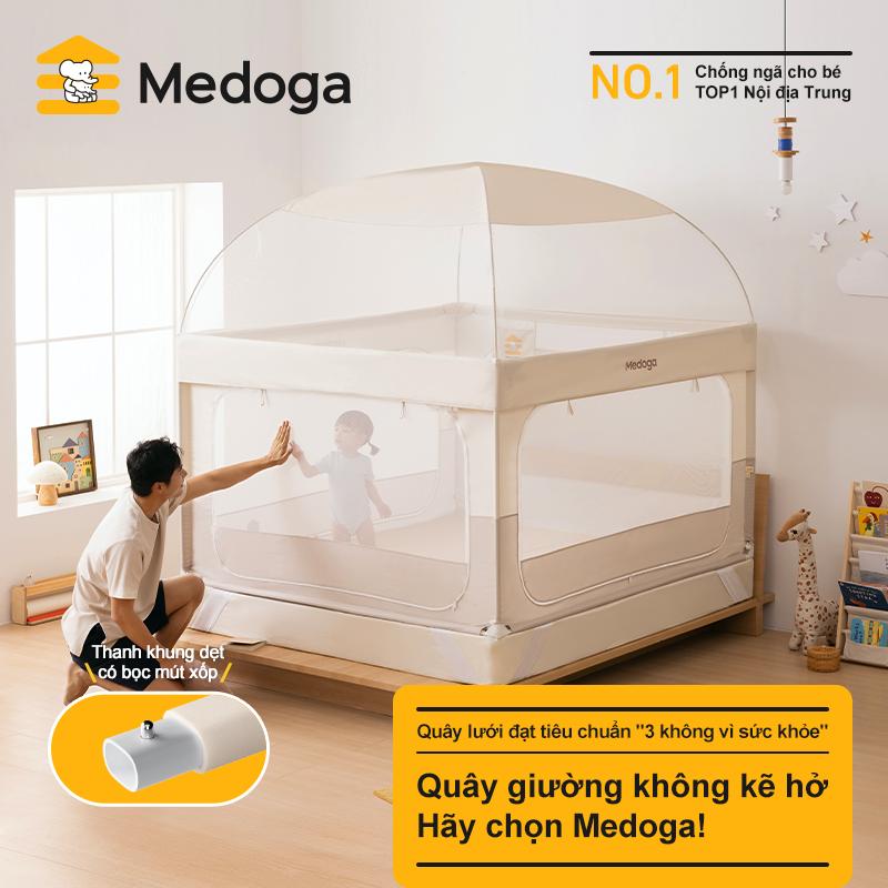   PRO  Quây Lưới Chống Ngã Medoga | Quây Chắn Giường Cho Bé Cao 110cm | 3 Cửa Ra Vào Khóa Kéo | Kết Hợp Đỉnh Mùng Phủ Kín 
