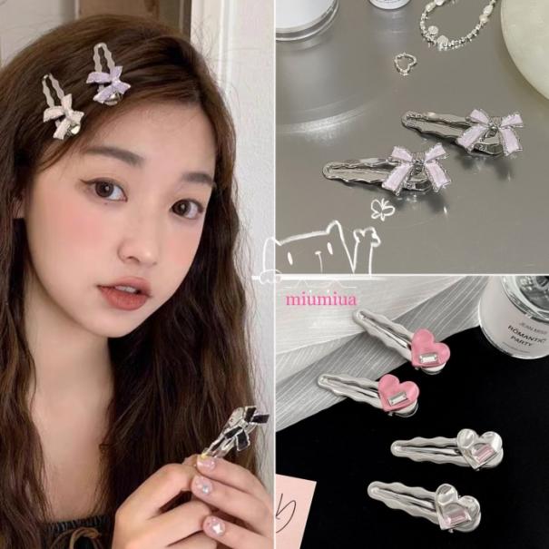 Kẹp Tóc Kim Loại Hình Mỏ Vịt / Trái Tim Đính Đá Lớn Kiểu Hàn Quốc Ngọt Ngào Cho Nữ