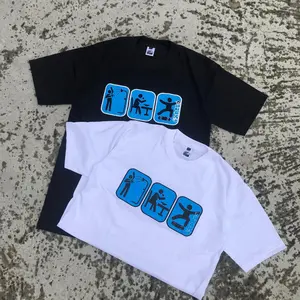 Kaos Pria Desain Ikon Aktivitas dan Tulisan Street Art, Gaya Kasual Anak Muda