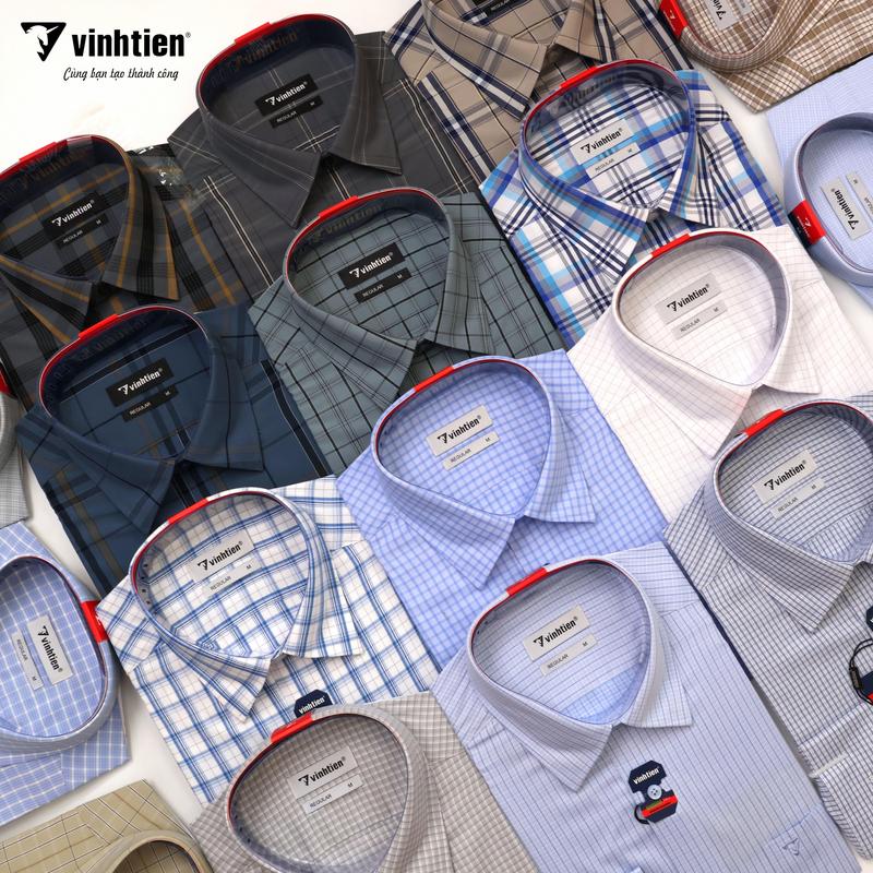 Áo Sơ Mi Vĩnh Tiến Dài Tay Sọc Caro Form Regular Vạt Bầu 395 - Nam Menswear Shirt