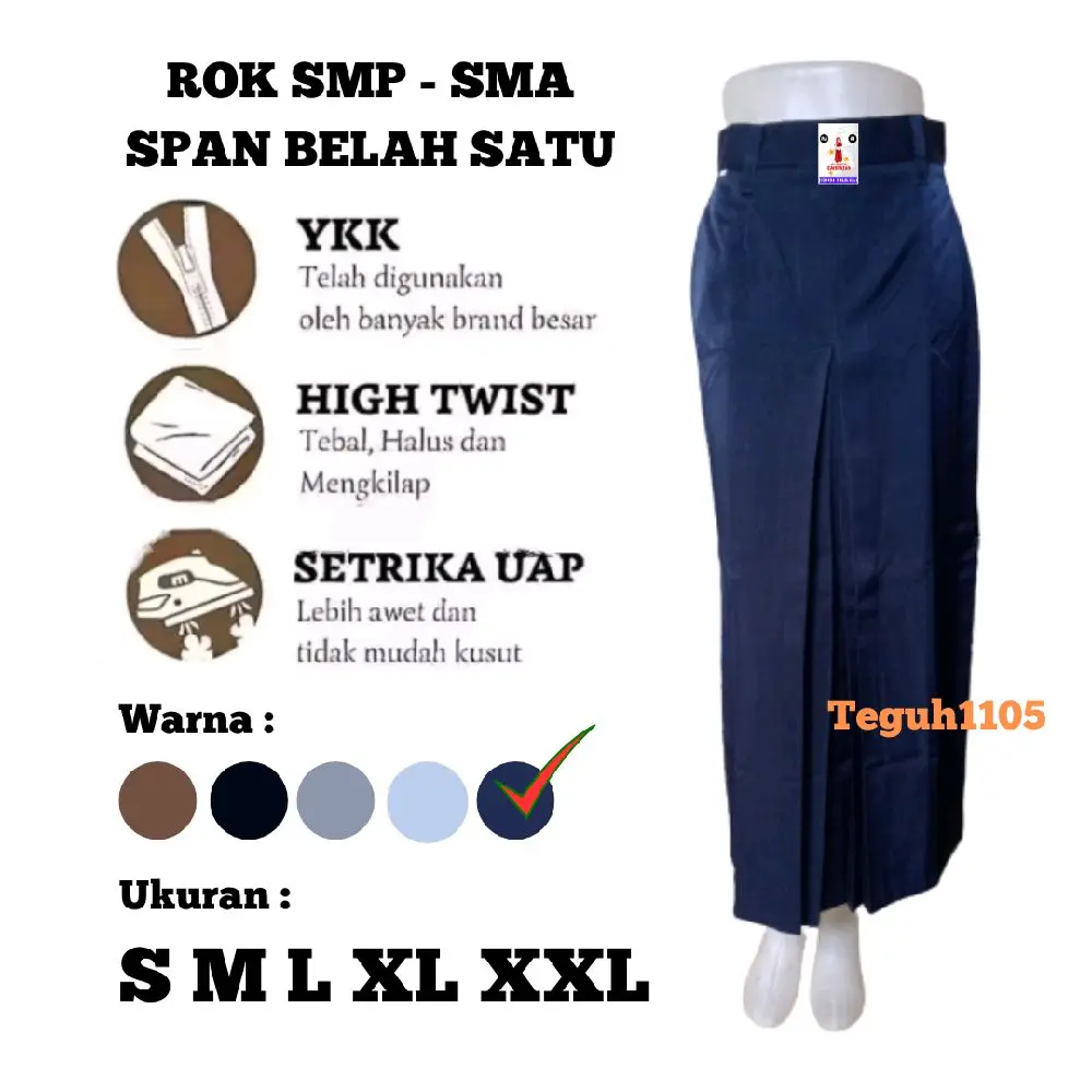 ROK BIRU PANJANG SPAN BELAH 1 SERAGAM SMP/SMA BAHAN HIGT TWIS HALUS & LICIN REEL FICTURE TERLARIS