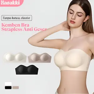HASAKKI-Kemben Bra Strapless Anti Geser | Bh Wanita Seamless Tanpa Kawat Nyaman Dipakai, Busa Tipis Lembut Empuk Dilengkapi Tali Transparan