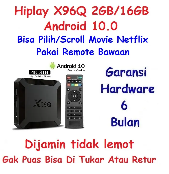 Hiplay Android TV Box X96Q 4K 30fps 2GB + 16GB Android 10.0