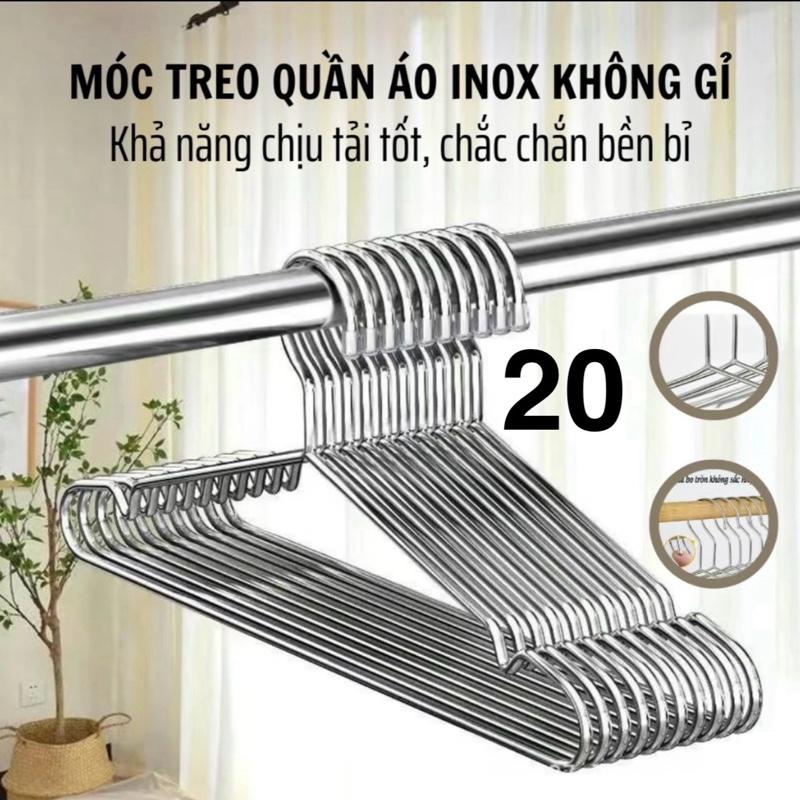 ( Loại 1 ) Combo 20 Móc Treo Quần Áo INOX 304 Loại Dày Móc Phơi Quần Áo Người Lớn Móc Hàn Bo Đầu Đẹp