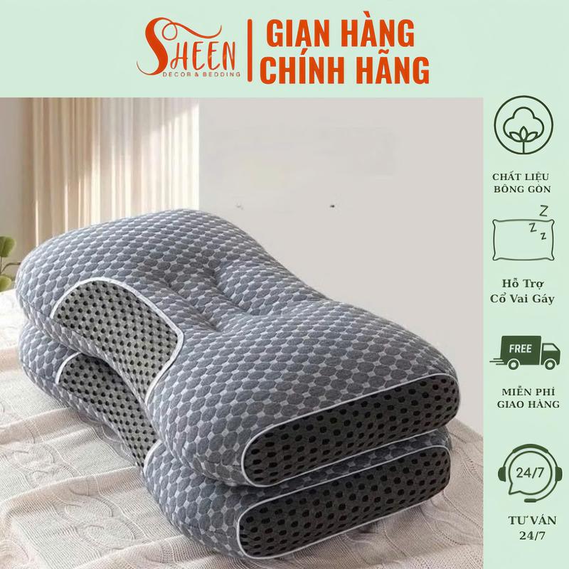 Gối công thái học chống đau mỏi cổ vai gáy,ruột bông gòn kháng khuẩn loại 1
