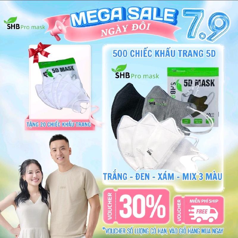 COMBO 500 cái Khẩu trang 5D SHB PRO MASK (tặng 20 cái =520 cái)
