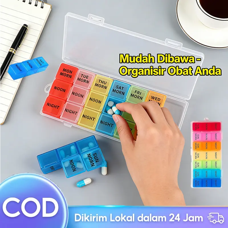Kotak Obat Harian Colorful 7 Hari & 28 Sekat Tempat Penyimpanan Obat Kapsul Organisasi Obat Harian Mudah Digunakan