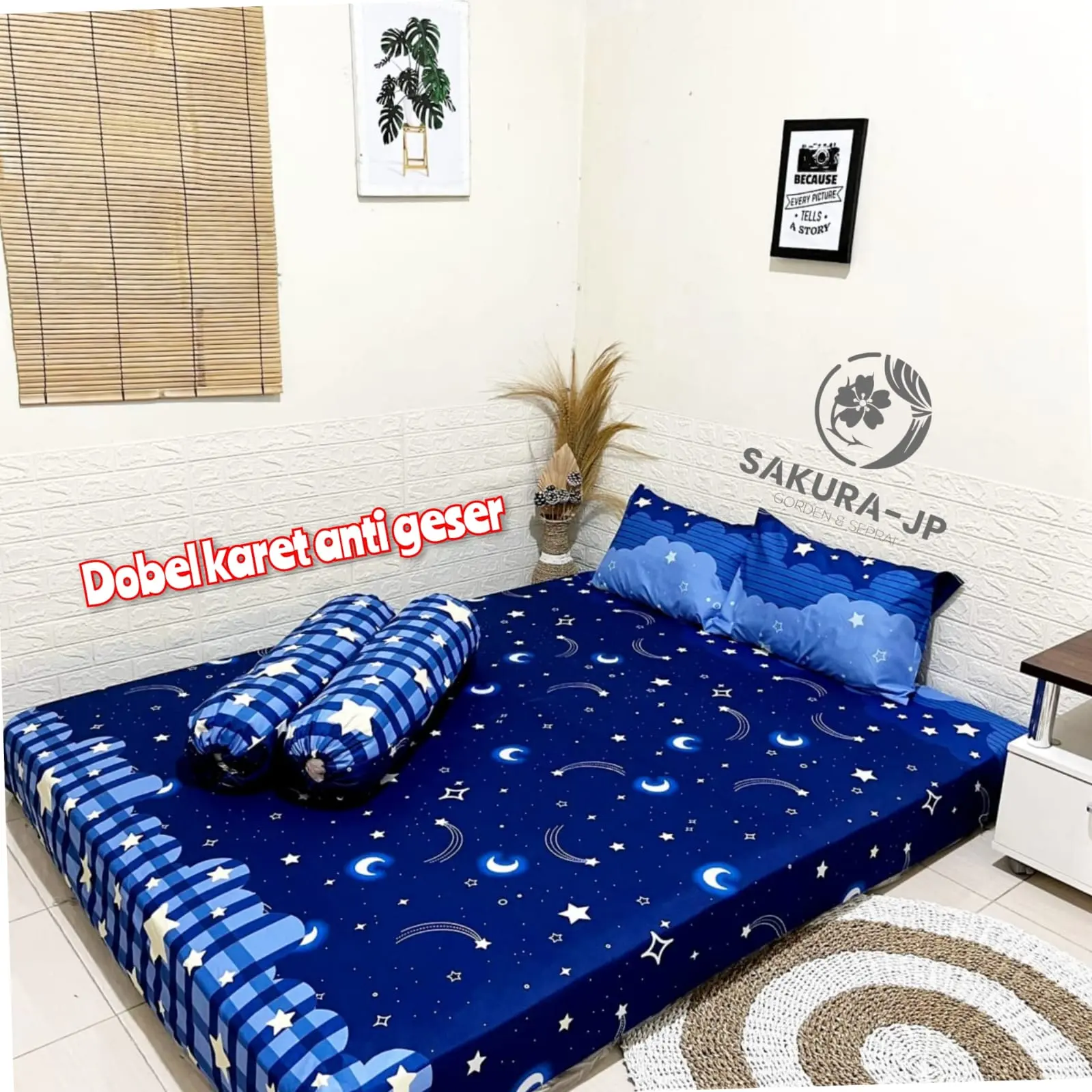 Sprei set anti geser dobel karet estetik motif terbaru semua ukuran ada