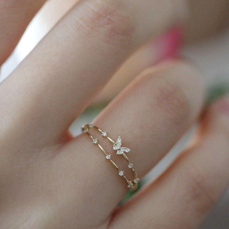 Nhẫn Hở, Bạc Sterling S925, Thiết Kế Hai Lớp, Bướm Kim Cương Nhỏ 4