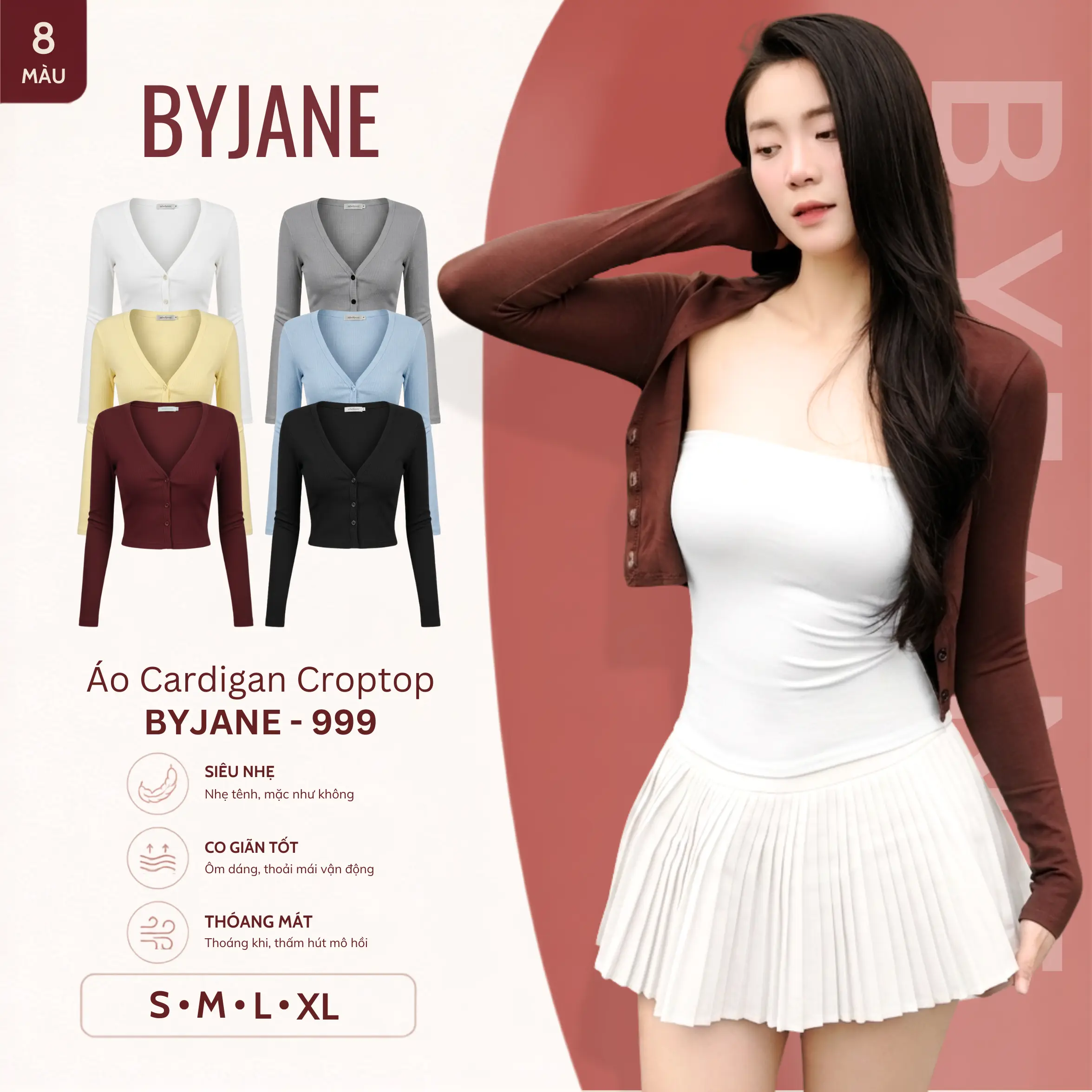 [ MÀU MỚI ] Áo Khoác Cardigan Dáng Ngắn Croptop Có Cúc Cài Chất Thun Mịn Co Dãn BYJANE - 999