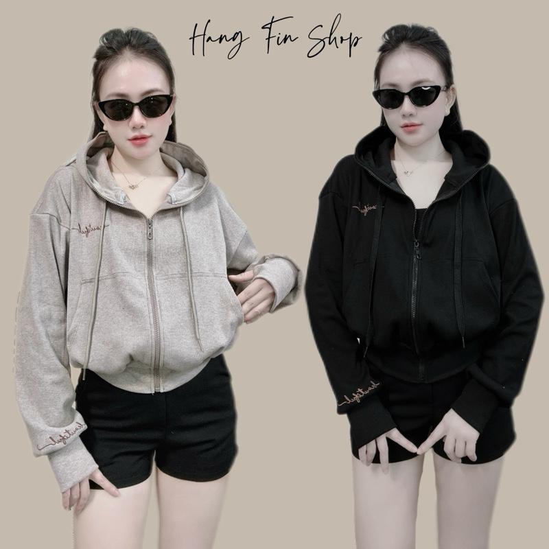 HFinshop | Áo Khoác Thêu Beautiful Basic, chất liệu vải thun gân, nón rộng có đầy đủ 6 túi form lửng nhẹ dễ mặc của nữ