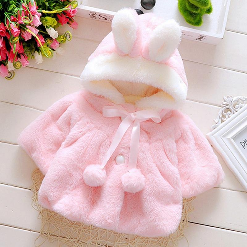 Product Introduction of 0-3Years Baby Girls Imitation Rabbit Fur Ear Shawl Coat Hooded Cartoon Warm Thick Jacket Top 27