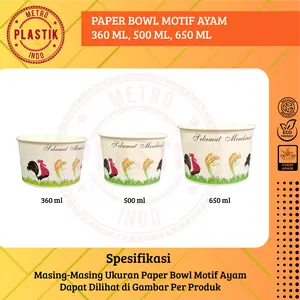 Paper Bowl Motif Ayam 360ml 500ml 650ml Isi 25pcs / Mangkok Kertas / Paper Bowl Take Away Papper