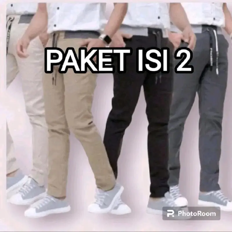 Hemat Isi 2 Celana Chino Panjang Pants Slimfit Stretch Pinggang Karet Celana Pria Dewasa Distro Nyaman 0