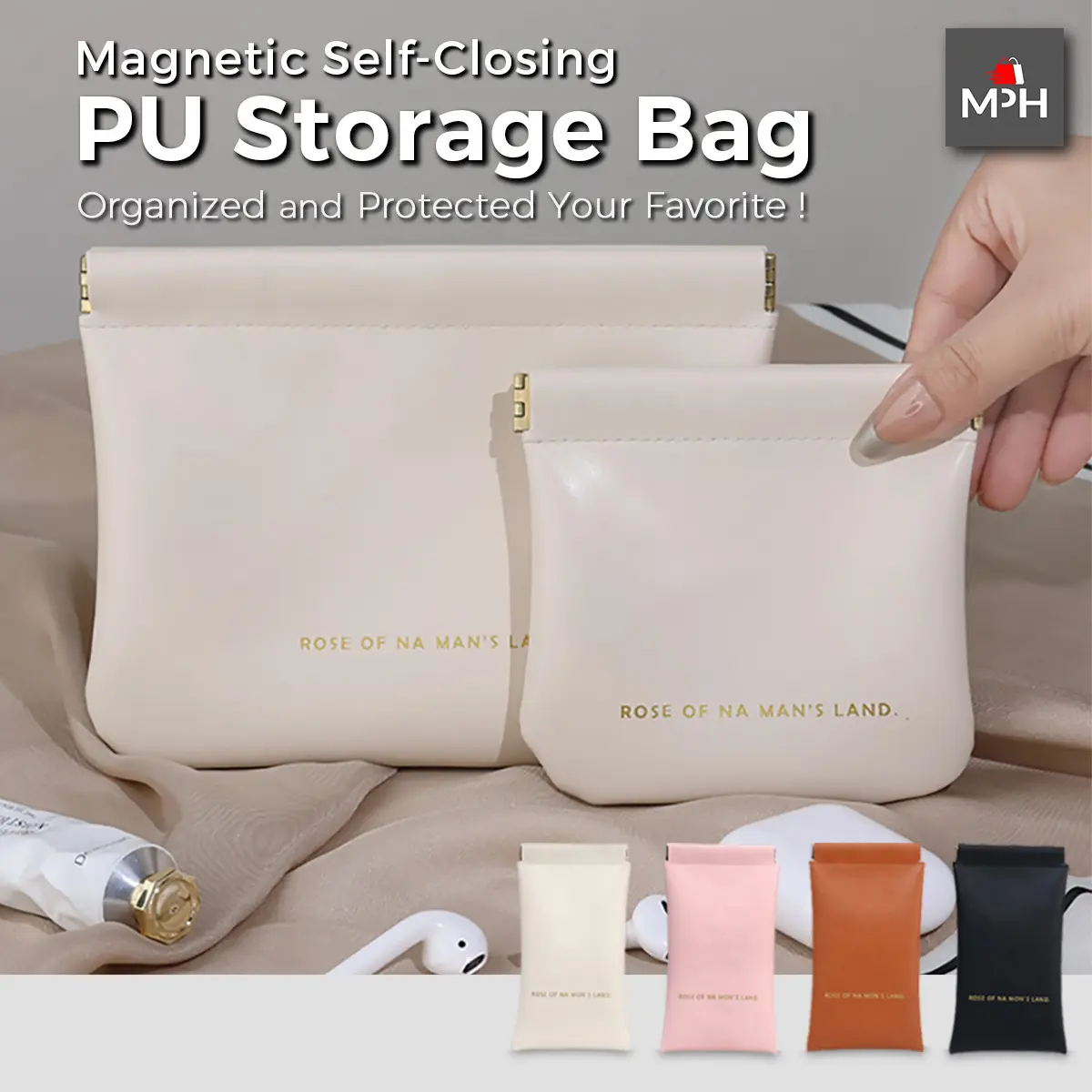 MPH Self-closing Storage Bag PU Leather Cosmetic Lipstick Nail Polish Bag Waterproof Phone Protection Bag Electronic Accessories Organiser Electronic Device / Wirelss Earbuds / Data Cable / Jewellery Storage Bag