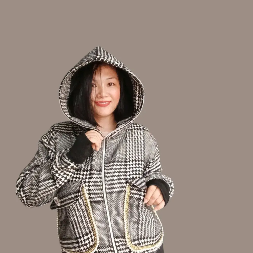 ÁO KHOÁC CHẤT DẠ  TWEED DỆT 2 LỚP CỰC DÀY 6 TÚI 2 TÚI DÂY KÉO.