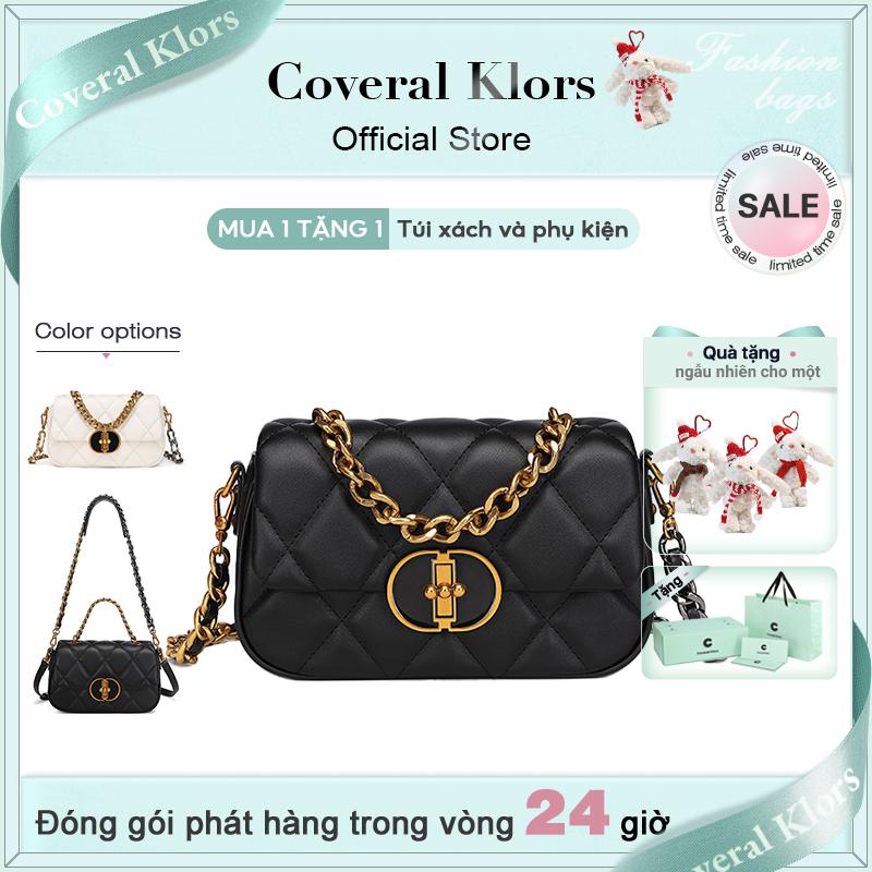 【MUA 1 TẶNG 1  Túi xách và phụ kiện COVERAL & KLORS-【đóng gói hộp quà tặng Túi đeo chéo nữ, hình lăng trụ lưới cổ điển của Pháp, phong cách lãng mạn, phụ nữ độc lập, túi đeo vai màu đen, túi xách màu trắng Bag Da Tote