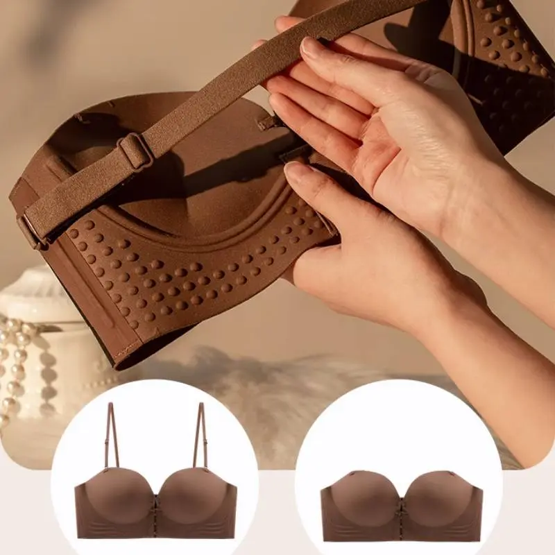 【Mua một tặng một】Đồ Lót Không Dây, Dành Cho Nữ, Chống Trượt, Hỗ Trợ Hàng Đầu, Chống Lóa, Áo Ngực Nút Phía Trước Women Bra Voan 4