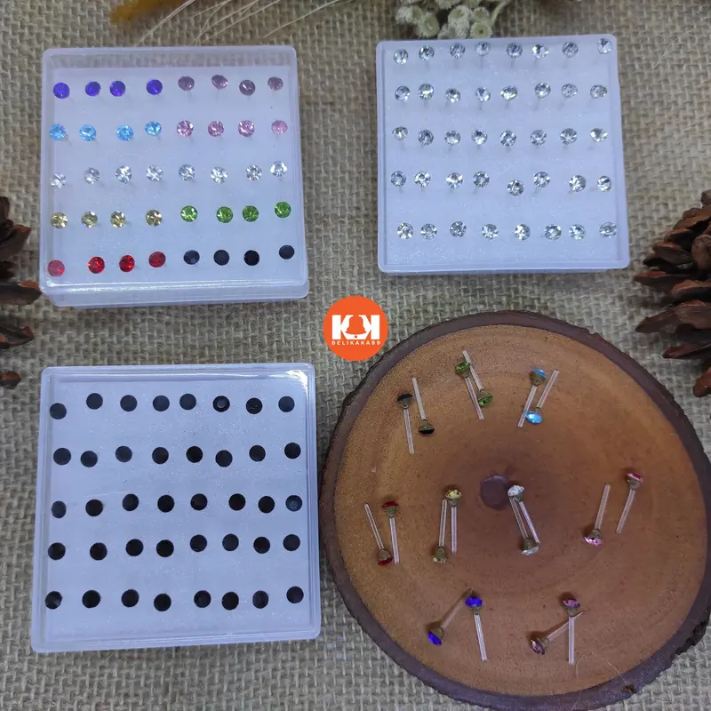 ANTING KRISTAL MATA GIWANG IMPORT ISI 18 DAN 20 PASANG HITAM PUTIH WARNA WARNI / GIWANG TUSUK KRISTAL BOX 3