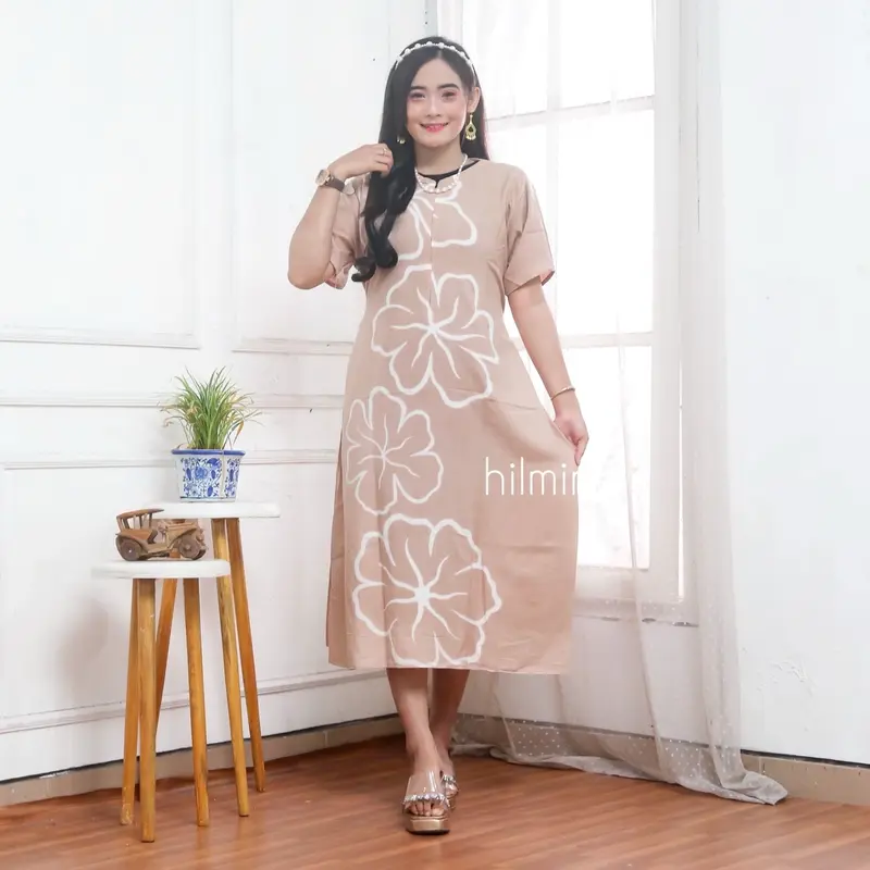 Daster Gadis Remaja Mocha Mousse Cappucino Rayon Homedress  LD 110 Motif Cantik Midi Busui Friendly Lembut Nyaman Bunga 4