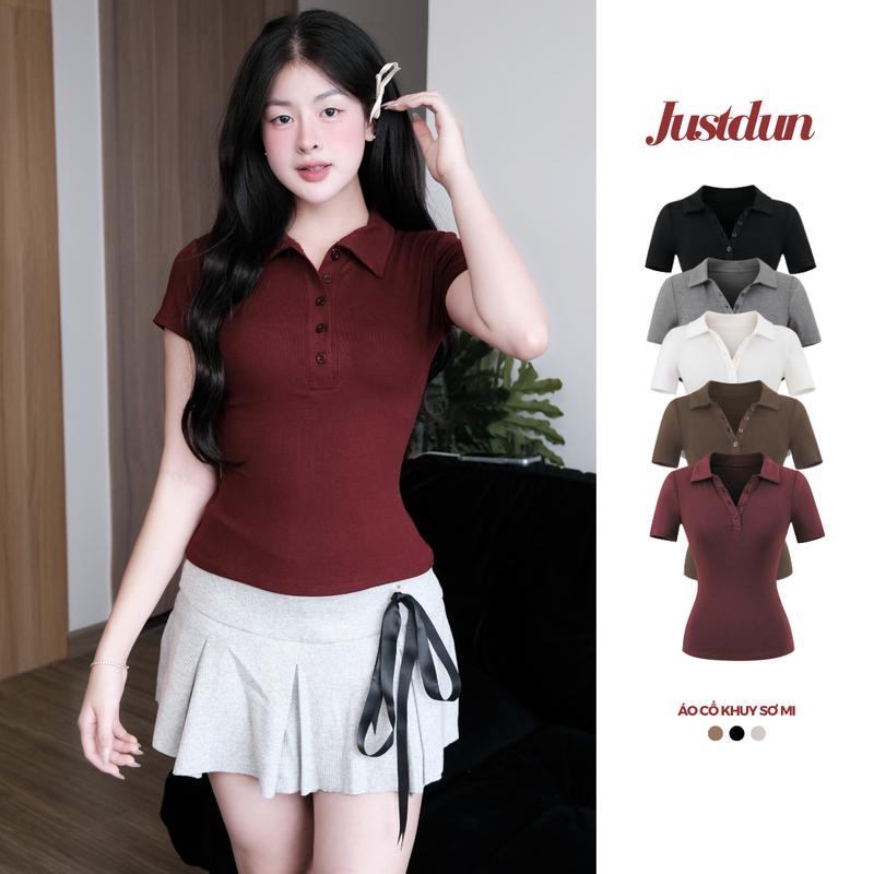 Áo Thun Nữ Cộc Tay Cổ Đức Khuy Cúc Ôm Body , Polo Cộc tay Cotton Mịn Thoáng Mát Top Women JUSTDUN A7