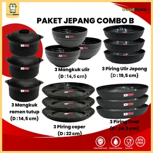 Set paket Ramen jepang hitam piring makan gelas dan mangkuk Kitchenware Plastik pp 5 Food Grade