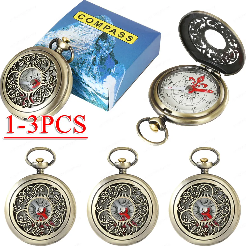 Vintage Bronze Pocket Compass Retro Outdoor Hiking Navigation Compass Kid Gift