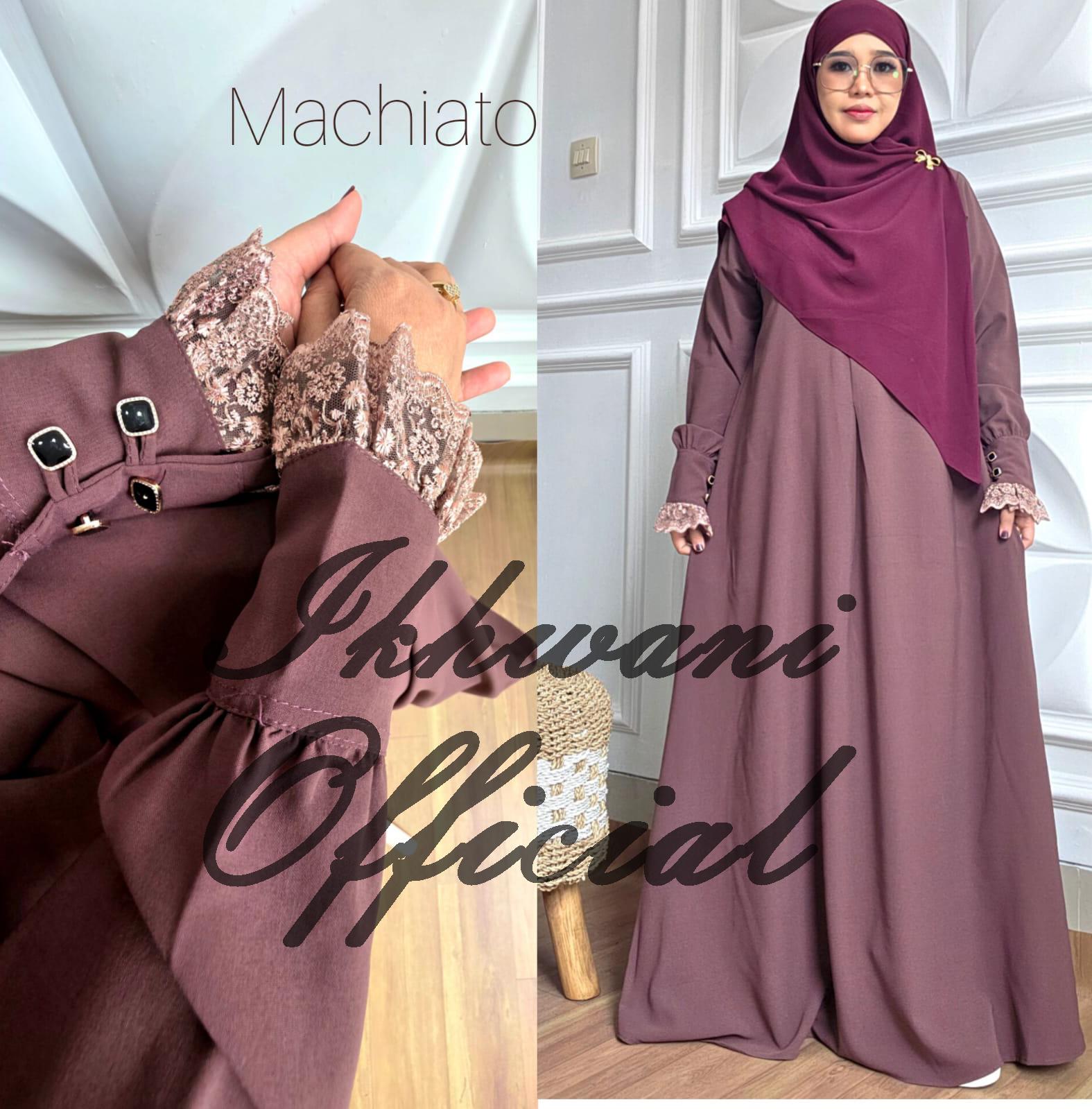 Abaya YASMIN NUA Ikhwani tangan kancing variasi renda Abaya umroh haji muslimah syar'i