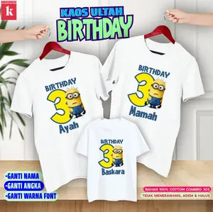 KAOS COUPLE FAMILY BIRTHDAY KAOS ULANG TAHUN / TEMA MINION / KAOS COUPLE KELUARGA CUSTOM