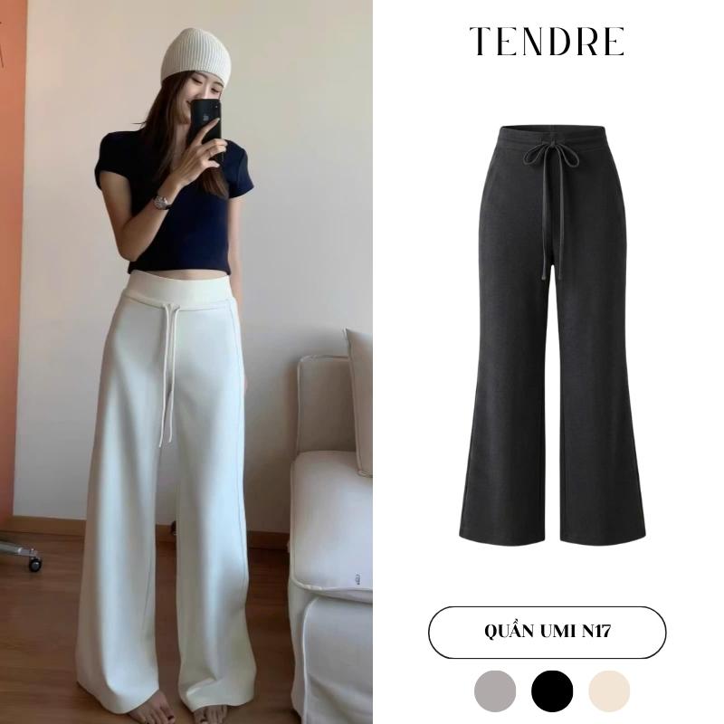 TENDRE - Quần Suông Ống Rộng Nữ Dây Rút Cạp Vừa Chất Mì Nỉ Dáng Dài Hack Chân Hàn Quốc N17